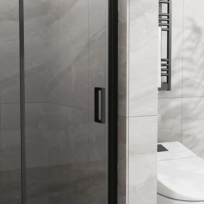 Frameless Bi-Fold Shower Door 34" W x 72" H, 1/4" Clear Tempered Glass, Folding Swing Design, Reversible Installation, Black Finish, Space-Saving Glass Shower Door for Small Bathrooms