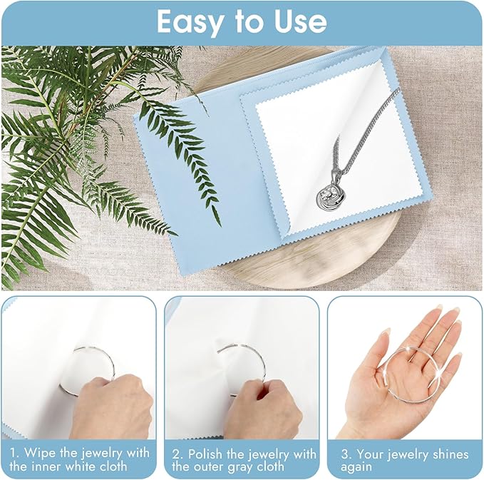3 Pcs Silver Polishing Cloth, Large 10" X 12.5" Jewelry Cleaner Cloth, Soft Jewelry Polishing Cloth, Four-Layer Double-Sided Silver Cleaning Cloth for Gold, Silver, Diamond, Platinum Jewelry, Blue