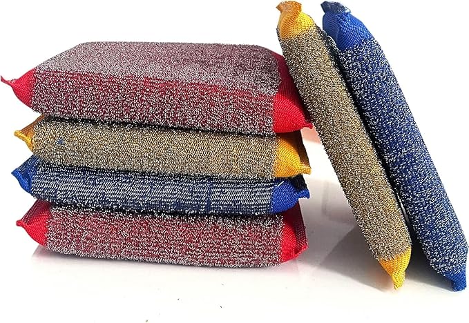 Steel Wool Scrub Sponges – Non-Scratch Microfiber Kitchen Scrubbers for Pots, Pans, and Household Cleaning – Heavy-Duty, Reusable Sponges (Green)