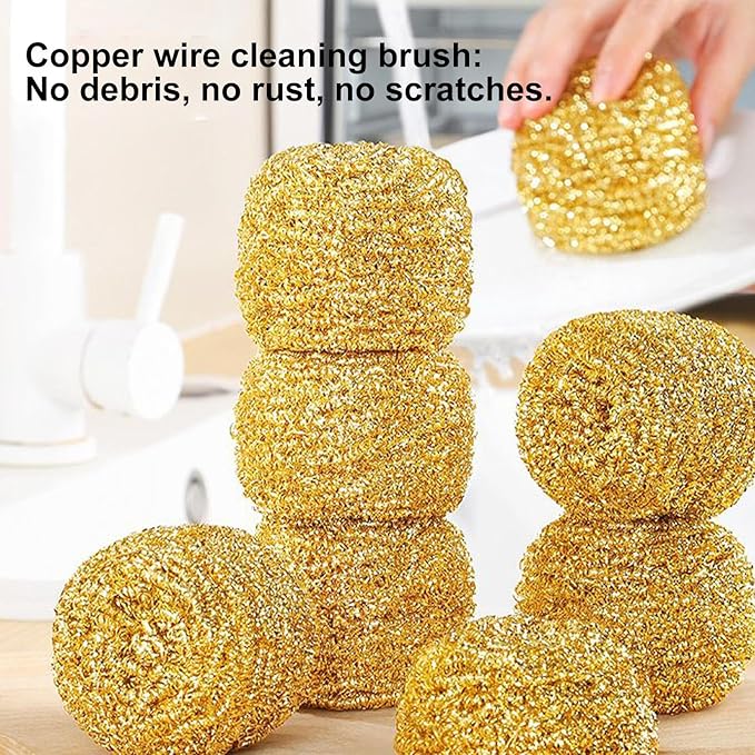 Copper Scouring Ball - Heavy Duty Copper Dish Scrubber, Gentle Non Scratch Cleaning Pad | Household Kitchen Cleaning Tools, Effective Pot, Pan, and Sink Scraper, Multipurpose Kitchen Tool for Baby Bot