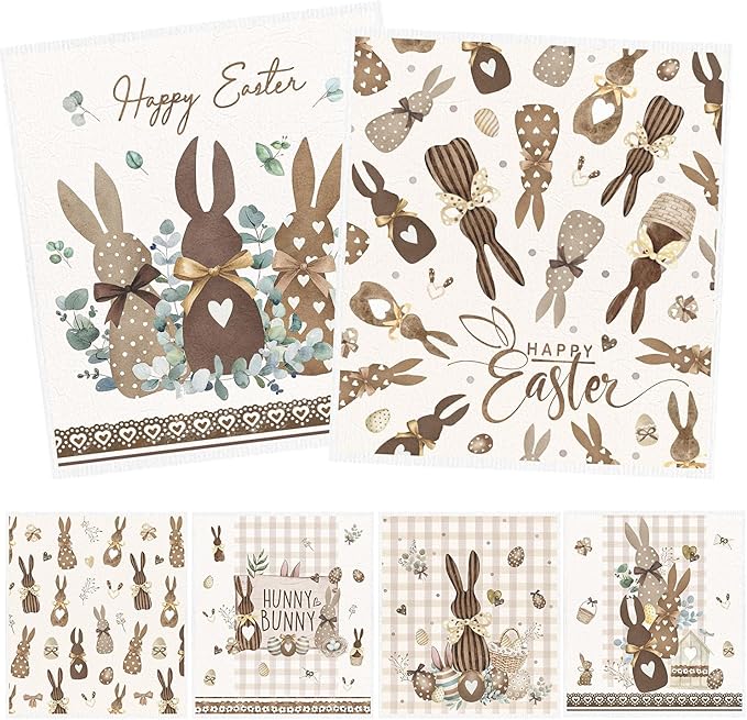 Easter Swedish Dishcloths for Kitchen, 6 Pack Rustic Bunny Reusable Dish Paper Hand Towels Housewarming Gifts, Rabbits Absorbent Dish Rags for Home Cooking Cleaning