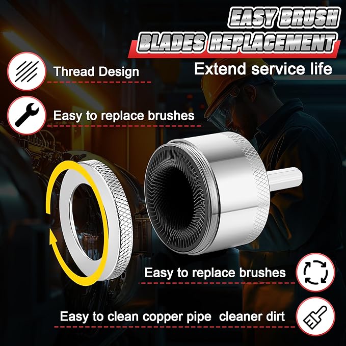 1/2"&3/4"&1" Copper Pipe Cleaner for Drill with 1/4" Hex Shank & Brush Blades & Metal Pipe Cleaning Brush, Tube Thread Cleaner, Plumbing Tools for Plumber Removing Rust, HVAC Stain Removal(3 Piece)