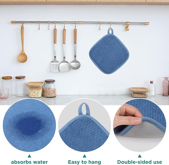 Microfiber Dish Drying Mat, Super Absorbent Kitchen Dish Drying Pad, Reversible for Countertop, 7*7 inch Blue
