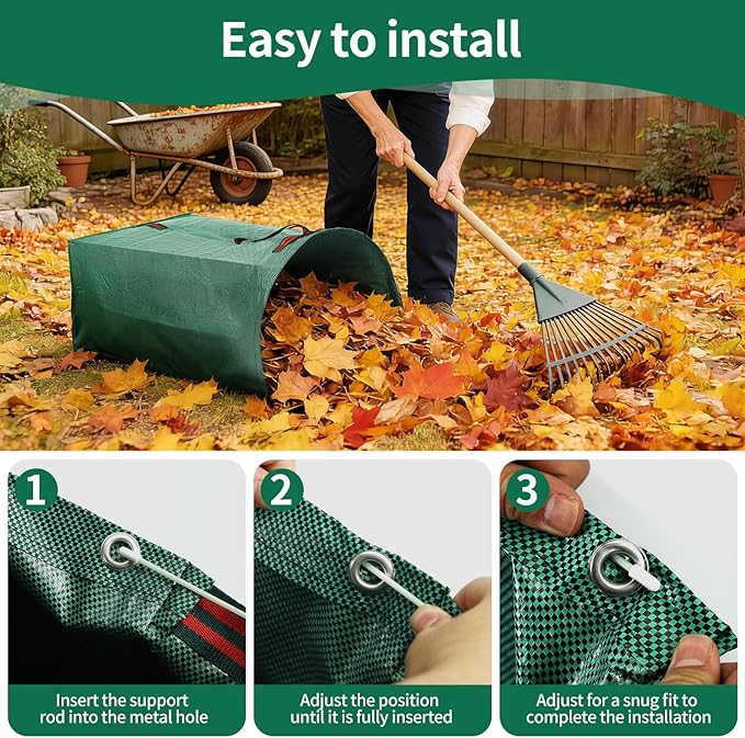 Leaf Bags, Foldable Leaf Collector with Handles, 53 Gallon Reusable Yard Waste Bags, Large Yard Dustpan Type Garden Bag for Leaves, Grass and Debris, Bonus Gardening Gloves (2 Pack, 53 Gallon)