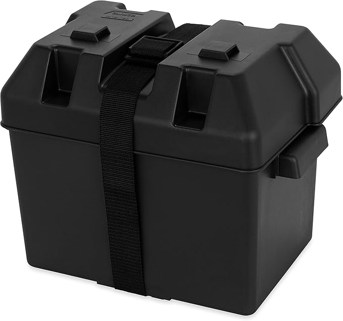 Camco Heavy Duty Battery Box with Straps and Hardware - Group 24 |Safely Stores RV, Automotive, and Marine Batteries |Durable Anti-Corrosion Material | Measures 7-1/4" x 10-3/4" x 8" | (55362)