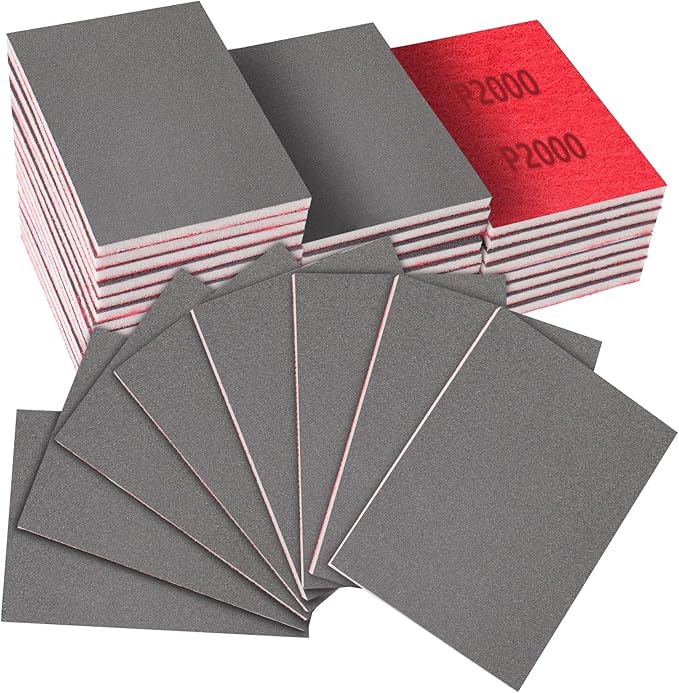 32-Pack 3x4 Inch 2000 Grit Hook & Loop Sanding Sponges - Wet/Dry Foam Pads for Ultra-Fine Surface Polishing on Metal, Automotive & High-Gloss Finishes