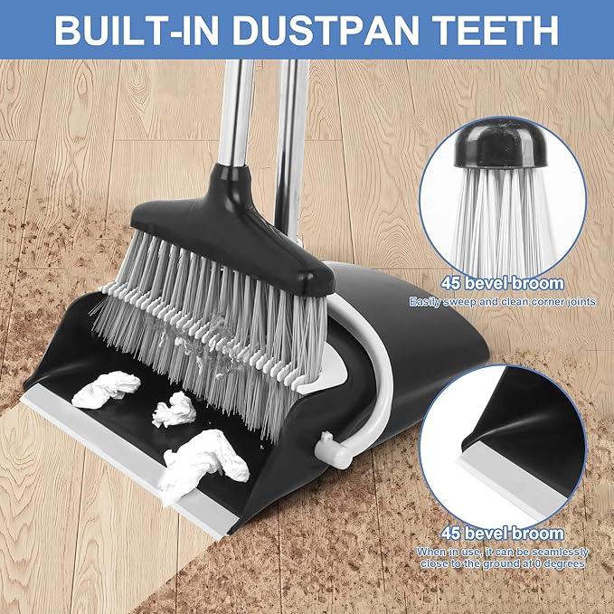 Broom and Dustpan Set Lightweight Lobby Broom and Dust Pan Combo with Long Handle Outdoor Indoor for Home Kitchen Room Office