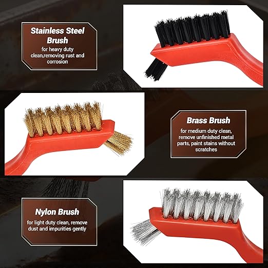 12 Pieces Wire Brushes Set, Nylon/Brass/Stainless Steel Bristles for Cleaning Welding Slag and Rust,Scratch Brush with Mini Head & Hanging Hole for Everyday Cleaning