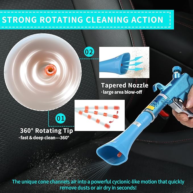 Tornado Dry Car Cleaning Gun Detailing Interior Dryer Air Blow Gun for Car Detailing Air Gun Car Dust Cleaner Air Compressor Blower Gun with Nozzle and Auto Detailing Dusting Brush