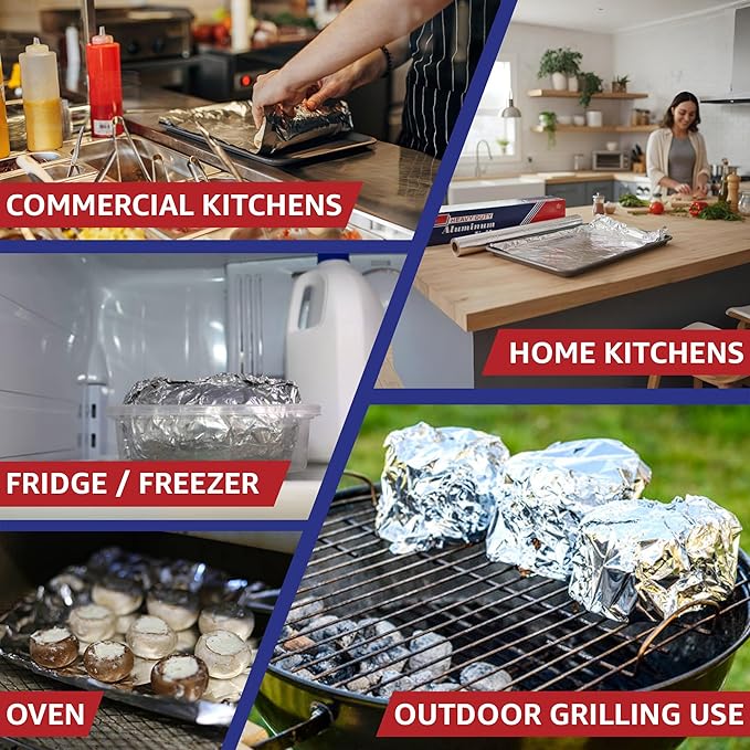 18" x 500' Heavy Duty Commercial Grade Food Safe Aluminum Foil Roll - Durable and Tear Resistant for Cooking, Grilling, and Roasting - Ideal for Restaurants, Catering, and Professional Kitchens