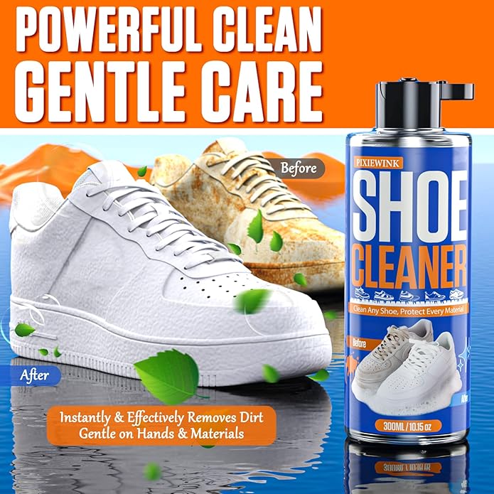 Shoe Cleaner – 10.15 fl oz Shoe Cleaning Kit with Brush & Towel, Sneaker Cleaner Solution for White Shoes, Leather, Canvas, Mesh & Boots – Removes Dirt & Stains
