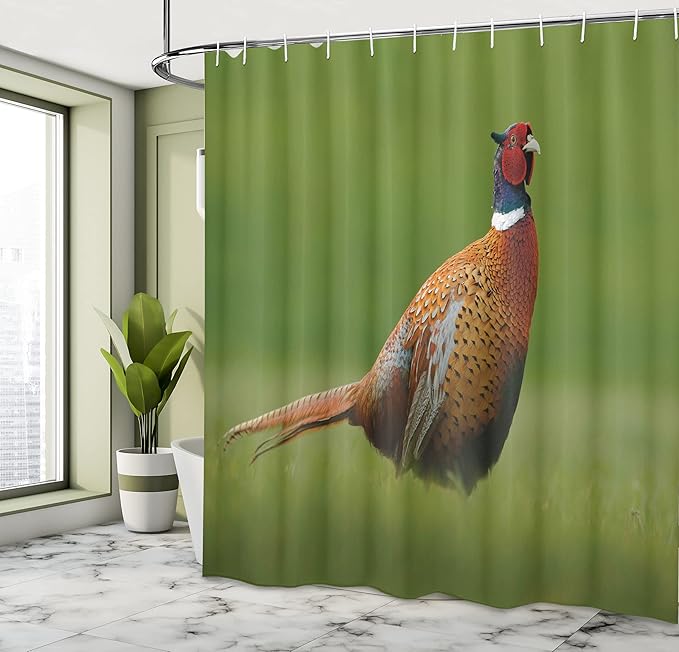 Ambesonne Green Shower Curtain, Czech Republic European Scene of a Creature on Blurry Backdrop Photo, Cloth Fabric Bathroom Decor Set with Hooks, 69" W x 84" L, Ginger Chocolate and Red