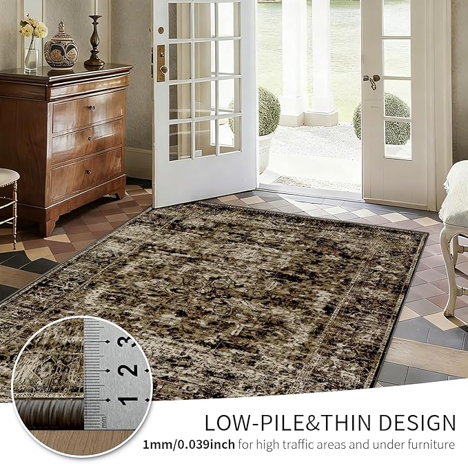 4x6 Area Rugs for Living Room, Bedroom, Brown Rugs, Small Washable Non Slip Entry Rug, Vintage Boho Soft Indoor Rug for Nursery, Bathroom, Office