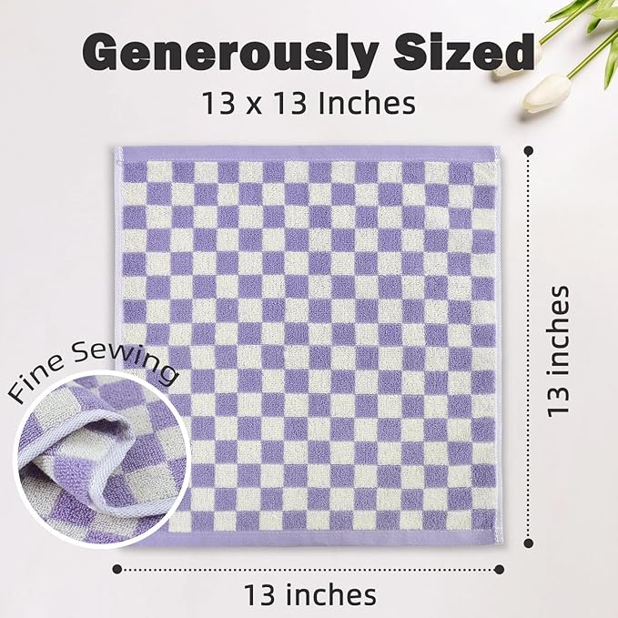 Jacquotha Washcloths 12 Pack Checkered - Wash Cloths for Showering (13"x13") in 4 Colors, Multi-Purpose Bathroom Face Cloths, Soft and Cute
