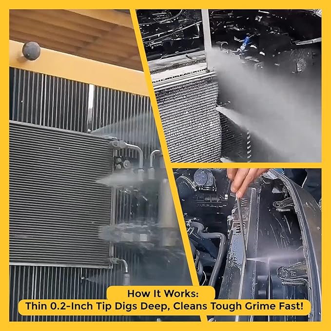 39 Inch Radiator Cleaning Wand, 4500 PSI Stainless Steel Radiator Cleaner Wand with Quick Connector, Dual Water & Air Blow Gun Adapter for Trucks, RVs, Heavy Equipment Pressure Washer