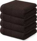 Kitinjoy 100% Cotton Waffle Weave Kitchen Hand Towels (13 X 28 Inches, Dark Brown), 4-Pack Super Soft and Absorbent Dish Towel for Drying Dishes