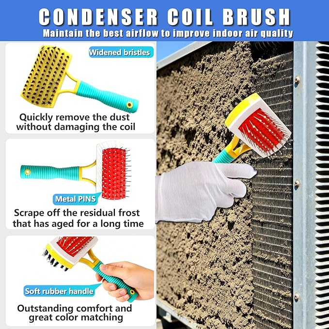 2 Pcs Air Conditioner Fin Comb Kit, Ac Fin Comb Straightener Tool, Radiator Comb,HVAC Coil Cleaning Brush for A/C Unit Condenser Evaporator Repair Clean Tool,Extend Handle &Thickened PIN