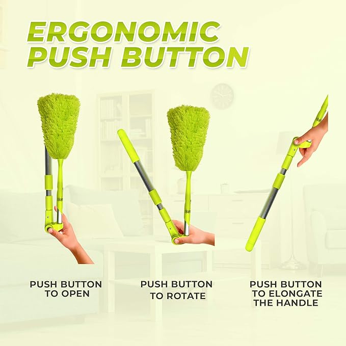 Microfiber Ceiling Fan Duster and Cleaner, with Long extendable for high Ceiling,1 Pack, 54 inches - with Bendable Extension, Perfect dusters for Cleaning Bright Green