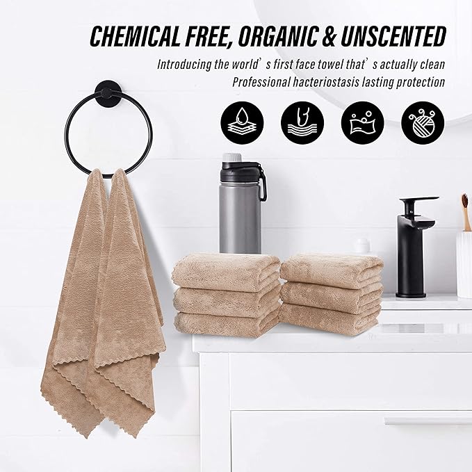 MOONQUEEN 6 Pack Premium Hand Towels - Quick Drying - Microfiber Coral Velvet Highly Absorbent Towels - Multipurpose Use as Hotel, Bathroom, Shower, Spa, Hand Towel 16 x 28 inches (Brown)