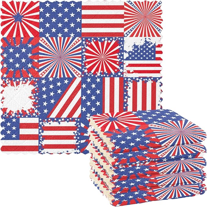 ALAZA Dish Towels 4th of July American Independence Day Dish Cloths Absorbent Lint Free Bar Tea Soft Towel Kitchen Accessories Set of 6, 11"x11"