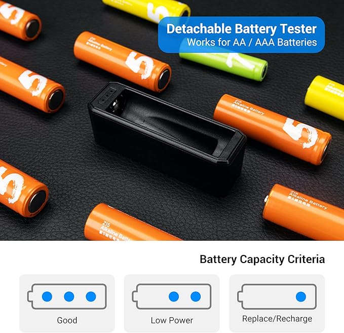 JJC AA AAA Battery Storage Case Holder with Battery Tester, Battery Organizer Container for 8 Double A & 2 Triple A Battery, Compact and Water-Resistant