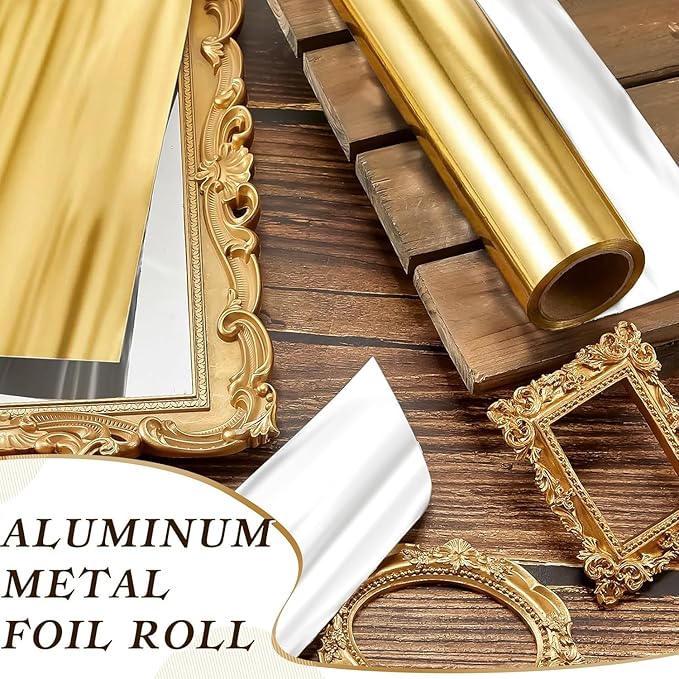 Yaocom 1 Roll Aluminum Metal Crafts DIY Foil 12 Inch x 20 ft x 0.1 mm Thick for Art Project Aluminum Flashing Roll Wide Sheet Multipurpose Metal Sheets for DIY and Crafting Projects (Single Golden)