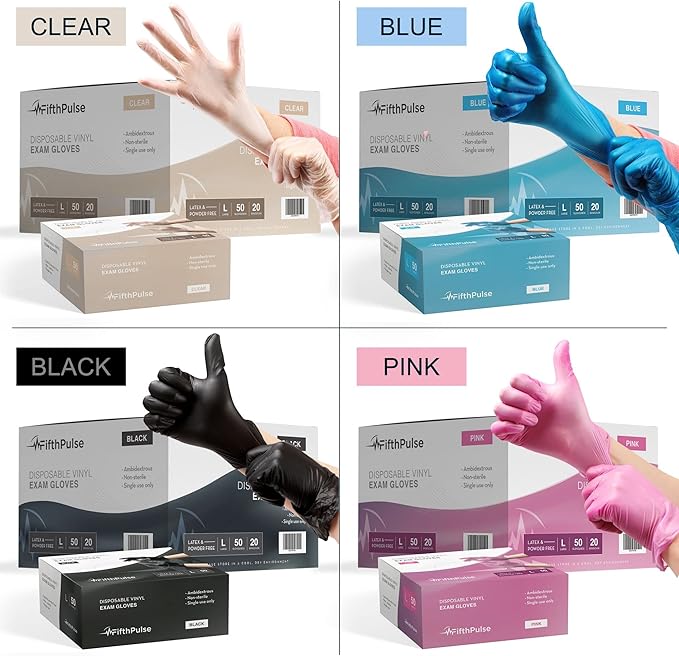 FifthPulse Pink Vinyl Disposable Gloves - Powder and Latex Free Medical Exam Gloves