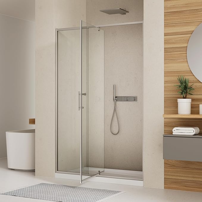 44-48" W x 71" H Pivot Swing Glass Shower Door,Pivot Frame Shower Door with 1/4"(6mm) Clear SGCC Tempered Glass, Magnetic Closing,Chrome