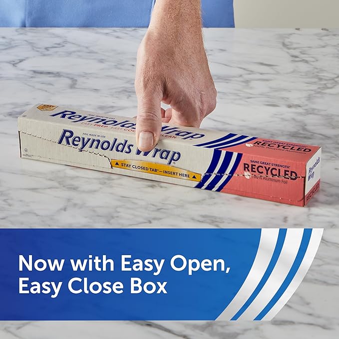 Reynolds Wrap Recycled Aluminum Foil, Recycled Foil Roll, Made From 100% Recycled Materials, With Secure Easy Open and Close Tab, 200 Sq. Ft.