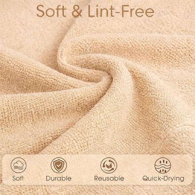 Microfiber Cleaning Cloth Roll - 100 Pack Tear Away Microfiber Paper Towels, Reusable, Washable, Scratch-Free, Kitchen Towels for Car, Home, Kitchen, Glass, Dishes (Wheat Beige)
