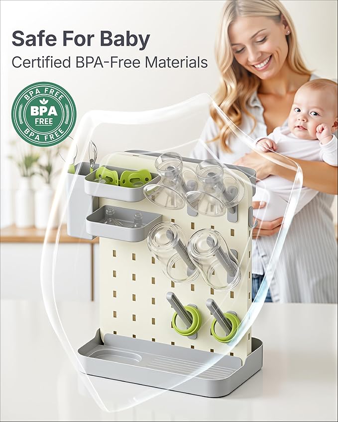 DIY Baby Bottle Drying Rack, Space-Saving Drying Rack, Bottle Tower with Removable Drying Rods & Baskets&Holder, Large Capacity Countertop Bottle Rack Dryer