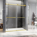 Frameless Sliding Shower Door, 60" W x 76" H Glass Shower Door with 5/16" (8mm) Clear Tempered Safety Glass, Stainless Steel Hardware, Double Sliding Shower Door, Brushed Gold