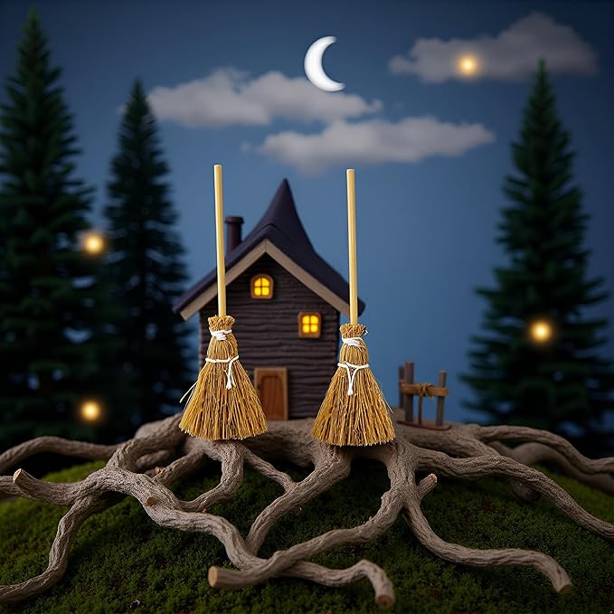 5Pcs Witch Broom, Miniature Broom Props Artificial Mini Broom Fairy Hopuse, Mini Straw Broom Fairy Micro Landscape Decoration Witch Broom Sweeping