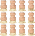 cobee 12Pcs Bamboo Dish Scrub Brushes, Kitchen Dishwashing Scrubber with Natural Sisal Bristles Round Wooden Dish Scrubber Brush for Iron Pot Pan Food Kitchen Sink Fruit Vegetable Wash