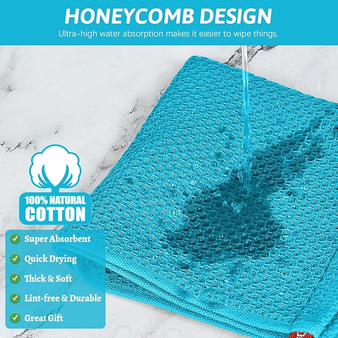 Nialnant 100% Cotton Dish Cloths for Washing Dishes,6 Pack Reusable Cleaning Cloths for Kitchen,Super Absorbent Dish Towels-12x12 Inch,Blue