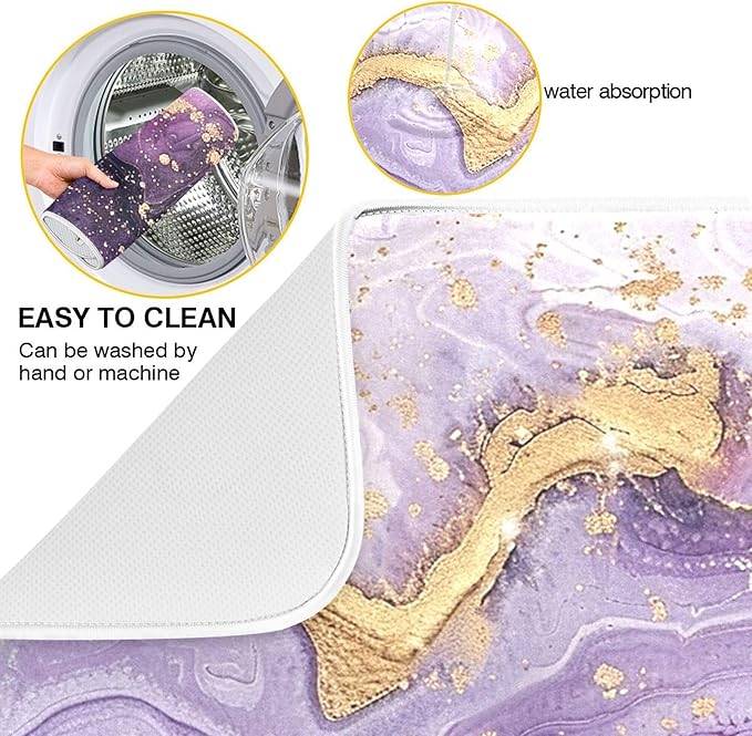 Marble Purple Gold Dish Drying Mat for Kitchen Countertop 18x24 Tie Dye Rectangle Large Drying Mat Reusable Quick Dry Dish Sink Absorbent Mats Dishwasher Easy Clean Decorative Home Decor Essentials