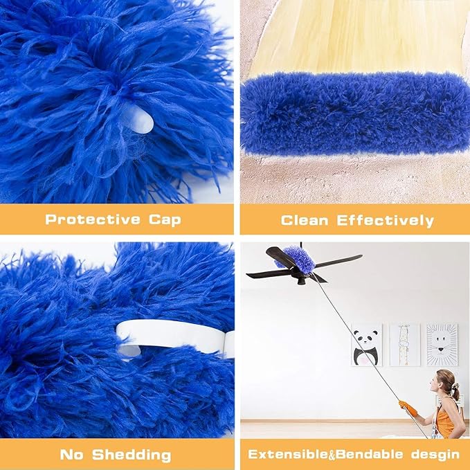 Microfiber Feather Duster Extendable Duster, Scratch-Resistant Cover, Bendable Washable Head & Long Handle Dusters for Cleaning Ceiling Fan, High Ceiling, Blinds, Furniture & Cars (1)