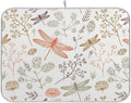 Dragonfly Botanical Plant Dish Drying Mat for Kitchen Counter Absorbent Microfiber Drying Pad, Medium 16x18 in, Reversible Drainer Mats