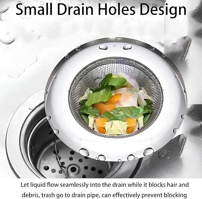 3PCS 4.5" Kitchen Sink Strainer, Stainless Steel Drain Strainers with Wide Rim, Non-Clogging Basket Filter for Kitchen, Bathroom, Utility Sinks