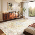 Area Rugs 5x7, Washable Orange Rugs for Living Room, Bedroom, Non Slip, Neutral Floral Vintage Indoor Rug for Farmhouse Nursery, Dining Room, Kid Room, Office, Dorm