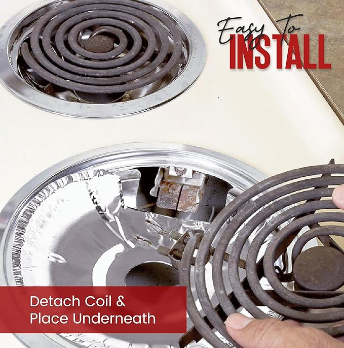 Heavy-Duty Aluminum Electric Stove Burner Covers (100 Pack) - Disposable Round Foil Liners (6 & 8 Inch), Non-Stick Drip Pan Protectors, Stove Top Covers, Great Kitchen Accessory for Easy Cleanup