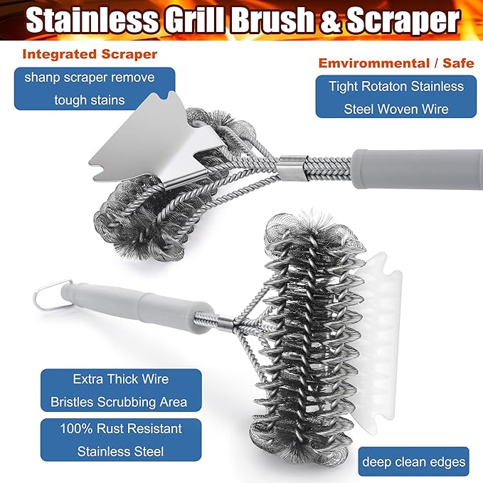 Grill Brush - Outdoor Grill Cleaner - BBQ Brush with Woven Wire Bristles, 18" - Safe & Efficient