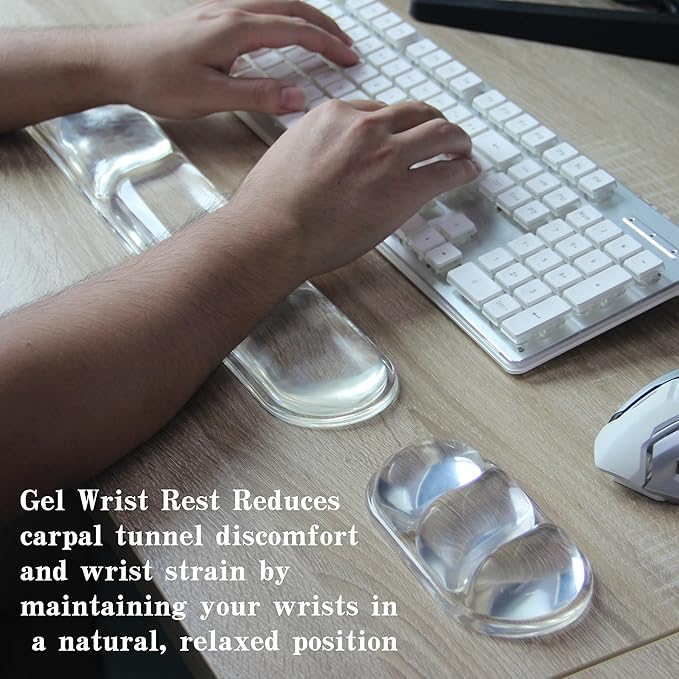 Ergonomic Cooling Gel Wrist Rest Pad for Computer Keyboard and Mouse, Arm Support with Non-Slip Base for Desk Cute Accessories (Classic, Transparently, Suitable for Keyboardand Mouse Set)
