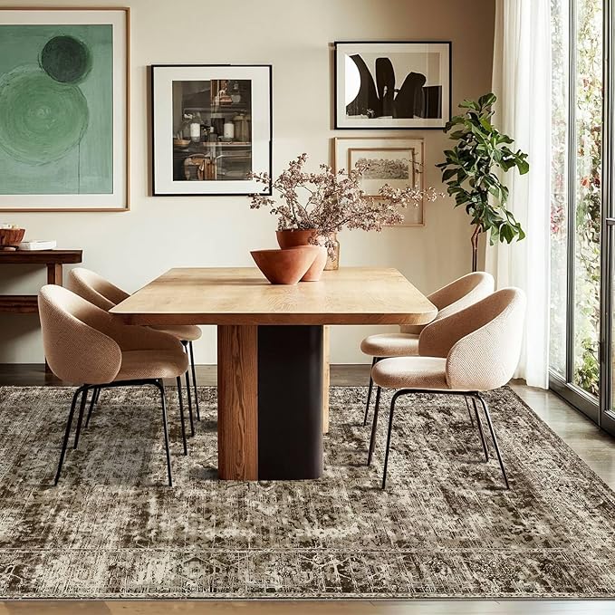 Area Rugs 5x7, Washable Brown Rugs for Living Room, Bedroom, Vintage Boho Indoor Soft Carpet for Dining Room, Low Pile Rugs for Office, Farmhouse
