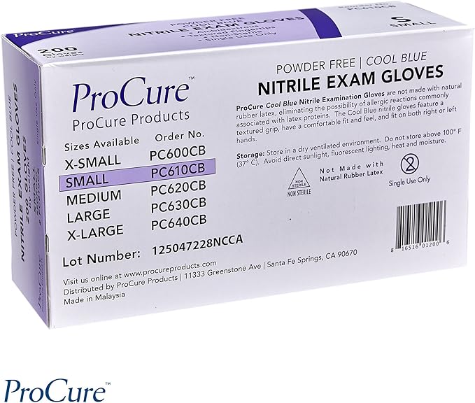 ProCure [200 Count] Disposable Nitrile Gloves - Latex Free, Powder Free Medical Exam Gloves