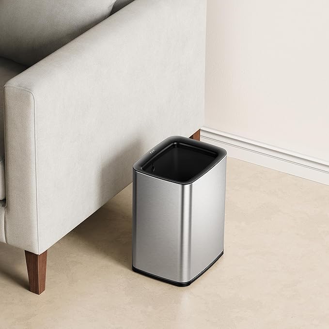 EKO Laguna 2.6 Gallon/10L Open Top Trash Can - Modern Matte Stainless Steel Waste Bin with Removable Inner Basket for Bathroom, Bedroom, and Office Use
