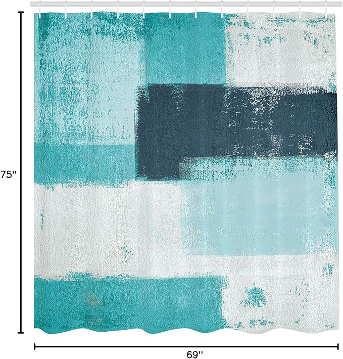 Ambesonne Abstract Shower Curtain, Abstract Grunge Style Brushstrokes Painting Contemporary Illustration, Cloth Fabric Bathroom Decor Set with Hooks, 69" W x 75" L, Turquoise Aqua