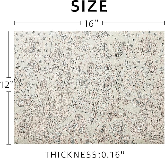 Dish Drying Mat Paisley Absorbent Coffee Mat Rubber Backed Bohemian Soft Silicone Kitchen Dish Draining Mat for Kitchen Bathroom Coffee Bar (Paisley White, 12 x 16 Inches)