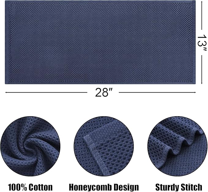 Kitinjoy 100% Cotton Waffle Weave Kitchen Hand Towels (13 X 28 Inches, Navy Blue), 12-Pack Super Soft and Absorbent Dish Towel for Drying Dishes