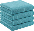 Homaxy 100% Cotton Terry Kitchen Towels(Lake Blue, 13 x 28 inches), Checkered Designed, Soft and Super Absorbent Dish Towels, 4 Pack